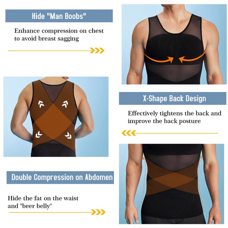 TAILONG Men's Compression Shirt for Body Shaper Slimming Vest Tight Tummy Underwear Tank Top (Black, X-Large) - Image 2